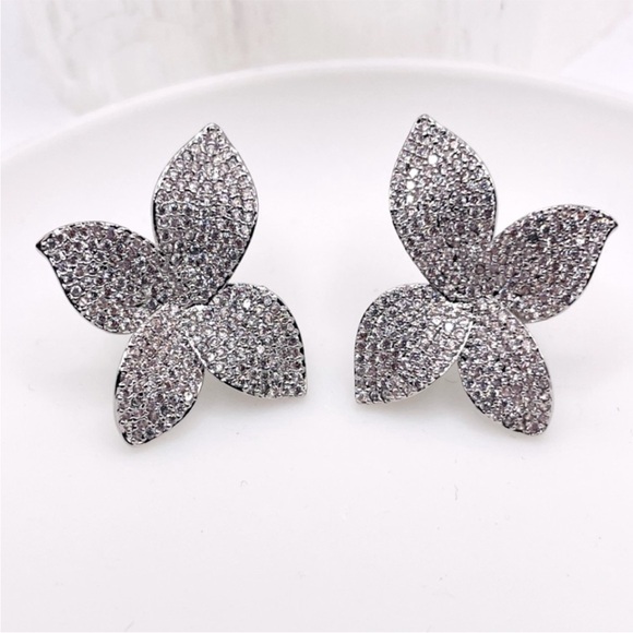 Anthro Silver Pave Flower Earrings - Picture 1 of 5